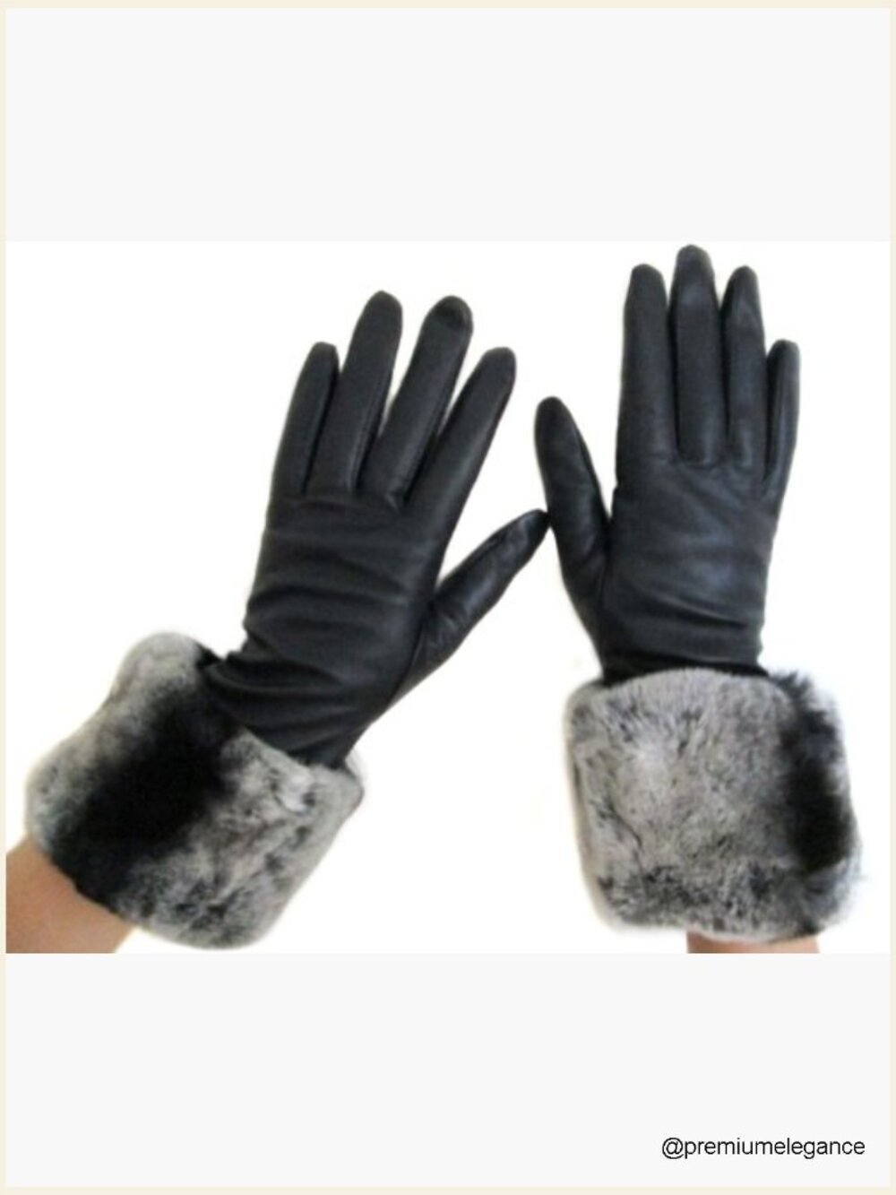 Cashmere Lined Lambskin Leather Gloves with Fur Cuffs - Picture 2 of 4